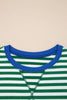 Green Stripe Drop Shoulder Boxy Casual Terry Short Set