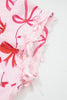 Red Romantic Bow Print Loose Tee Drawstring Shorts 2pcs Lounge Set