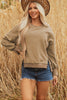 Dark Khaki Fuzzy Sherpa Splicing Pullover Sweatshirt with Side Slit