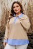 Parchment Plus Size Striped Contrast Trim Waffle Knit Collared Top