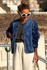Sail Blue Vintage Fastening Big Patched Pockets Straight Cut Deep Wash Denim Jacket