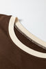 Coffee Raw Edge Flower Patch Drop Shoulder Casual Top