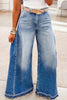 Myosotis Side Seam Gathering Flare Leg Jeans Casual Daily Full-length Denim Pants