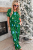 Green Christmas Tree Print V Neck Tee and Pants Lounge Set