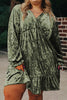 Coffee Plus Size Velvet Babydoll Mini Dress with Puff Sleeve