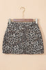 Khaki Leopard Denim Mini Skirt