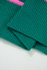 Green Stripe Half Buttons Drop Shoulder Plus Size Sweater