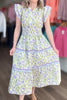 Purple Tulip Floral Print Contrast Trim Midi Dress