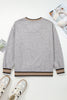 Gray Varsity Contrast Striped Trim V Neck Sweatshirt
