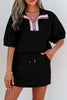 Color black Striped Collared Zip up Textured Skirt Set