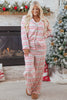 White Christmas Pattern Print Shirt Style Long 2pcs Pajama Set