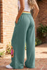Sky Blue Color Block Flower Patchwork Drawstring Contrasted Elastic Waist Wide Leg Pants