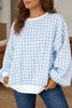 Light Blue Plaid Round Neck Long Sleeve Sweatshirt