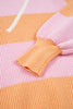 Orange Stripe Colorblock Half Zip Oversize Sweater