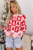 Pink Christmas Plaid Pullover Round Neck Long Sleeve Casual Fit Tunic Knitwear Sweater