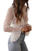 White Sheer Lace Bell Sleeve Mock Neck Blouse