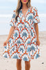 Orange Contrast Palm Tree Printed Short Sleeve Flowy Dress