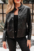 Black Faux Leather Buttoned Front Boxy Jacket
