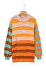 Orange Stripe Color Block High Neck Drop Shoulder Cozy Sweater