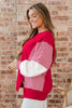 Racing Red Striped Patchwork Sleeve Colorblock Sweatshirt