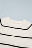 White Stripe Ribbed Knit Half Sleeve Loose Sweater Tee