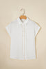 White Lace Trim Cuffed Short Sleeve Textured Shirt