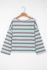 Purple Stripe Oversize Drop Shoulder Long Sleeve Casual Top