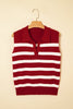 Red Stripe Collared Split Neck Sweater Vest