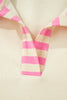 Pink Stripe Contrast Polo Collar Drop Shoulder Patchwork Plus Size Pullover