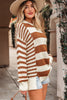 Brown Stripe Drop Shoulder Sleeve Patchwork Baggy Sweater