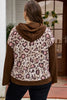 Brown Leopard Print Knit Patchwork Plus Hoodie