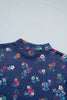 Blue Polka Dot Floral Mesh Long Sleeve High Neck Pullover Sheath Top