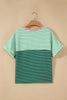 Green Stripe Contrast Print Color Block Detail Relaxed Tee
