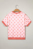 Pink Color Block Trim Polka Dot Casual Tee
