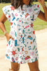 White Western Print Flutter Sleeve Button Down Mini Dress