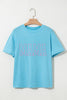 Light Blue MAMA Letter Graphic Neon T Shirt