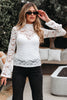 White Lace Crochet Bell Sleeve Mock Neck Blouse