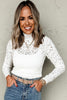 White Flower Lace See Through Mock Neck Long Sleeve Top