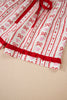 Red Sweet Floral Heart Bow Print Contrast Trim Long Sleeve Shirt Pajama Short Set