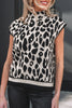 Black Leopard Print High Neck Short Sleeve Sweater