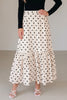 White Polka Dot Ruffled Slit Maxi Skirt