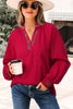 Racing Red Leopard Jacquard Print V Neck Textured Blouse