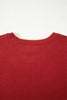 Racing Red Leopard Bow Decor Split Cuff Contrast Trim Sweater