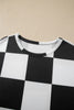 Red Checkerboard Plaid Long Sleeve Solid Color Shorts 2pcs Set
