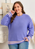 Wisteria Plus Size Striped Trim Drop Shoulder Knit Loose Sweater