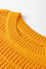 Mustard Hollow out Openwork Knit 3/4 Sleeve Sweater