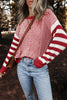 Brown Stripe Geometric Textured Drop Shoulder Sweater