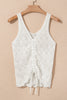 Beige Trendy Hollowed Knit V Neck Drawstring Sweater Vest