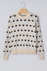 Parchment Geometric Heart Print Ribbed Trim Loose Sweater