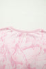 Pink Abstract Print V Neck Loose Tee Drawstring Shorts 2pcs Outfit